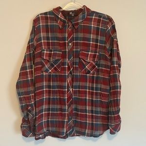 Kut from the Kloth Red Blue Plaid Snap Button Down Fall Shirt with Pockets Large